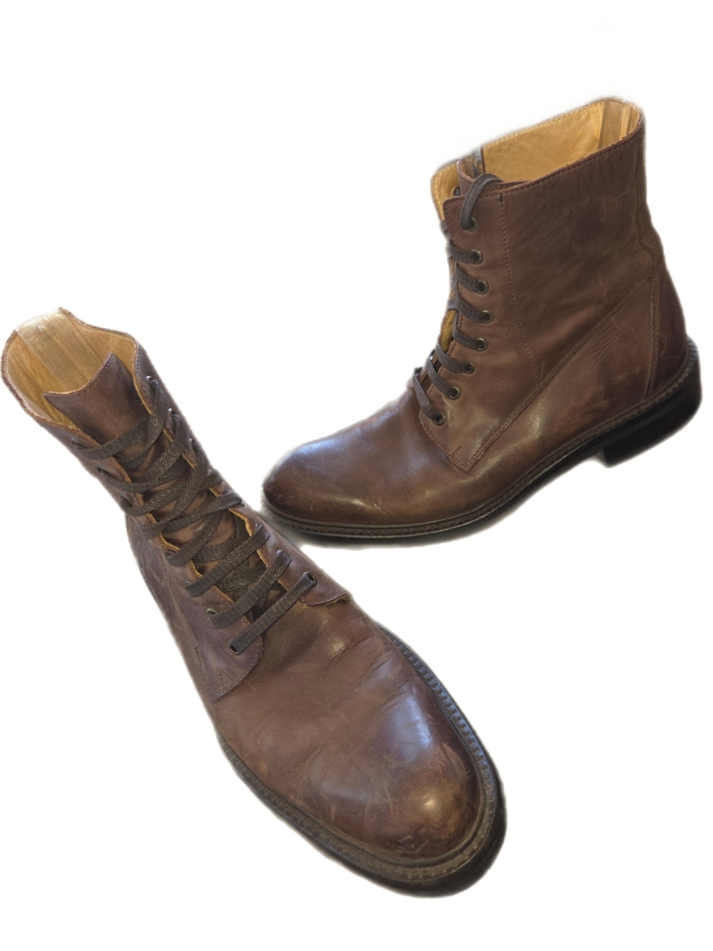 Buttero Men's Brown Leather Distressed Lace-Up High-Top Boots Size 43 1/2